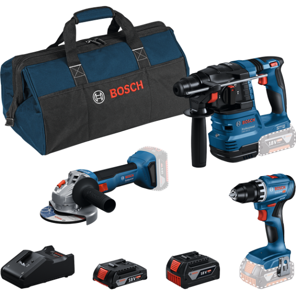 Set combinat Set de 3 scule de 18 V: GSR 18V-45 + GBH 18V-22 + GWS 18V-8 + GBA 2.0 Ah + GBA 4.0 Ah + GAL 18V-40 + geantă