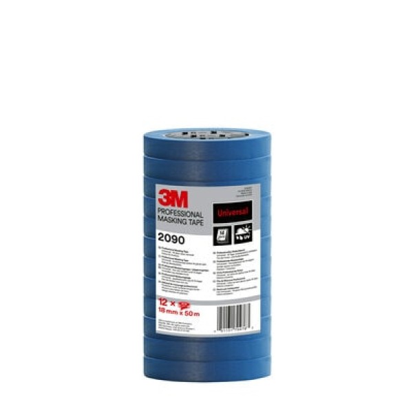 3M™ Professional Masking Tape 2090, Multi-surface, Blue, 18 mm x 50 m, 12 Rolls/Pack/Pack