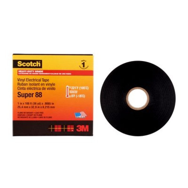 Scotch® Vinyl Electrical Tape Super 88, Black, 25 mm x 33 m
