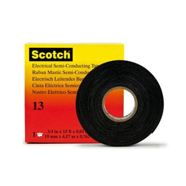 Scotch® Electrical Semi-Conducting Tape 13, 19 mm x 4,5 m, Black, 50 rolls/case
