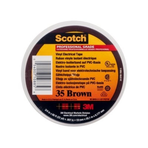 Scotch® Vinyl Color-Coding Electrical Tape 35, Brown, 19 mm x 20 m