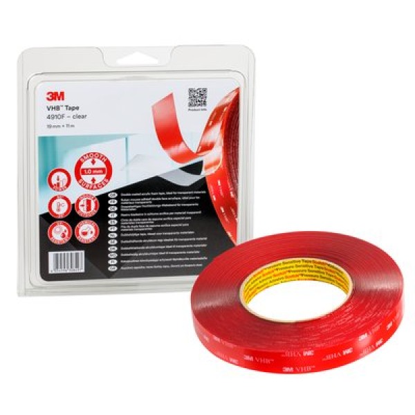 3M™ VHB™ Tape 4910F, Transparent, 1210 mm x 33 m, 1.0 mm
