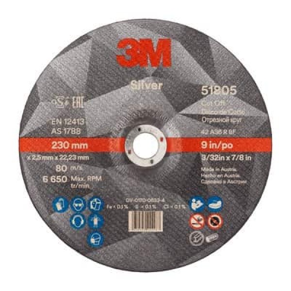 3M™ Silver Cut-Off Wheel, T42, 230 mm x 2.5 mm x 22.2 mm