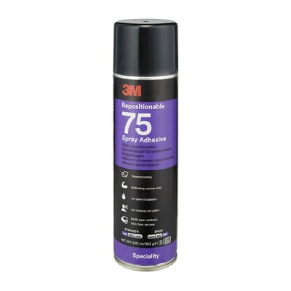 3M™ Repositionable 75 Spray Adhesive, Transparent, 500 ml