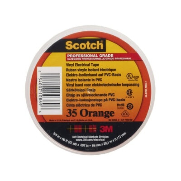 Scotch® 35 Vinyl Electrical Tape, Orange, 19 mm x 20 m