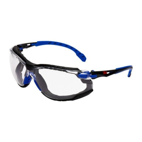3M™ Solus™ 1000 Safety Glasses, Blue/Black Frame, Scotchgard™ Anti-Fog /Anti-Scratch Coating (K&N), Clear Lens, Foam Gasket and Strap, S1101SGAFKT-EU