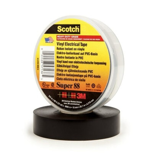 Scotch® Vinyl Electrical Tape Super 88, Black, 19mm x 20m