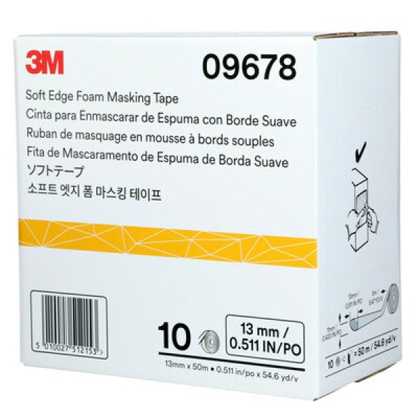 3M™ Soft Edge Foam Masking Tape, White, 13 mm x 50 m, 09678