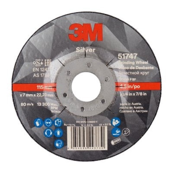 3M™ Silver Depressed Centre Grinding Wheel, T27, 115 mm x 7 mm x 22.2 mm
