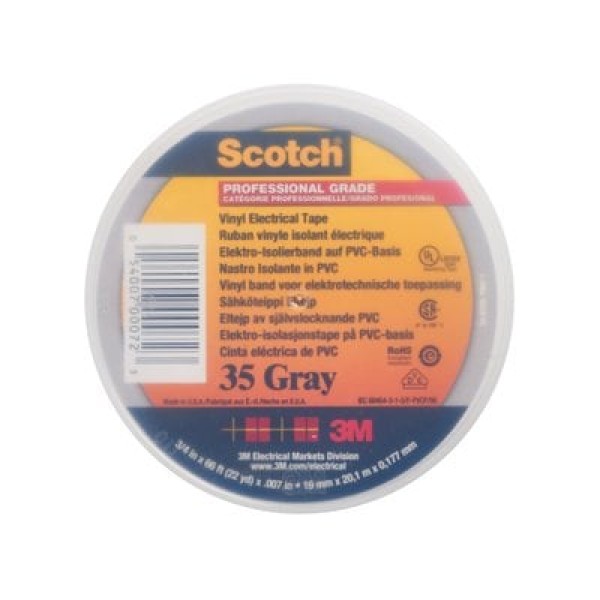 Scotch® Vinyl Color-Coding Electrical Tape 35, Grey, 19 mm x 20 m