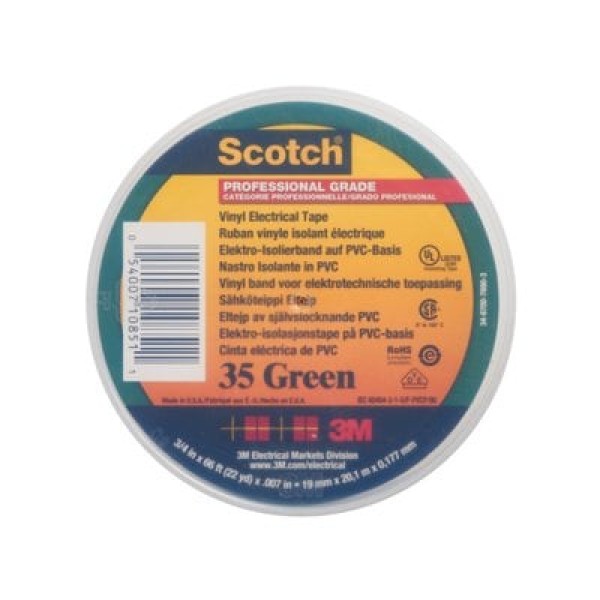Scotch® Vinyl Color-Coding Electrical Tape 35, Green, 19 mm x 20 m