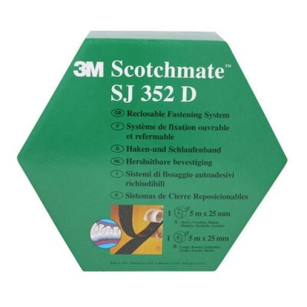 3M™ Fastener SJ352D, Black, 25 mm x 5 m, 4.4 mm, Twin Pack