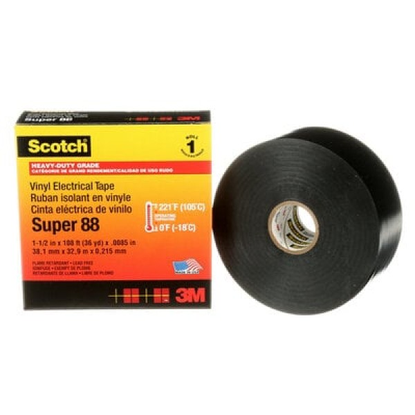 Scotch® Vinyl Electrical Tape Super 88, Black, 38 mm x 33 m