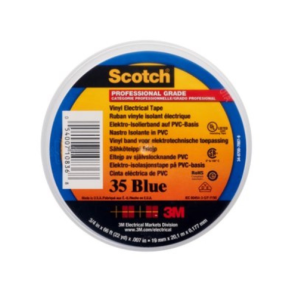Scotch® Vinyl Color-Coding Electrical Tape 35, Blue, 19 mm x 20 m