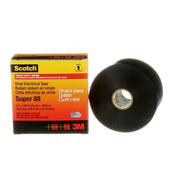 Scotch® Vinyl Electrical Tape Super 88, Black, 50 mm x 33 m