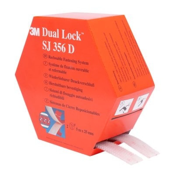 3M™ Dual Lock™ Reclosable Fastener SJ356D, Transparent, 25 mm x 5 m, 5.7 mm, Mini Pack