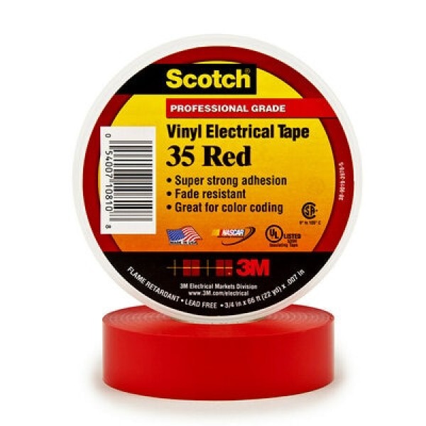 Scotch® Vinyl Color-Coding Electrical Tape 35, Red, 19 mm x 20 m
